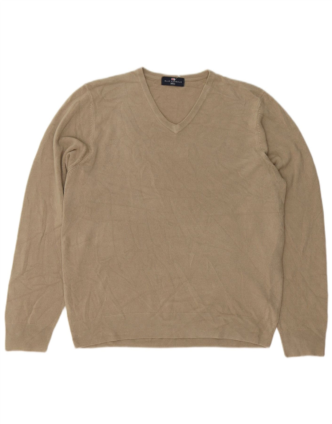 Suéter masculino MARKS & SPENCER Blue Harbor com decote em V grande bege