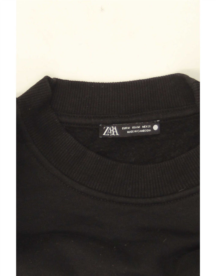 Zara Womens Crop Sweatshirt Jumper Reino Unido 14 Médio Preto