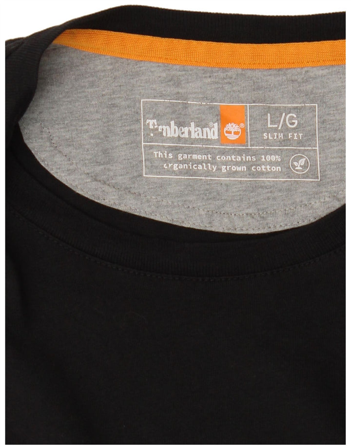 Timberland Mens Slim Fit Top Manga Longa Grande Algodão Preto
