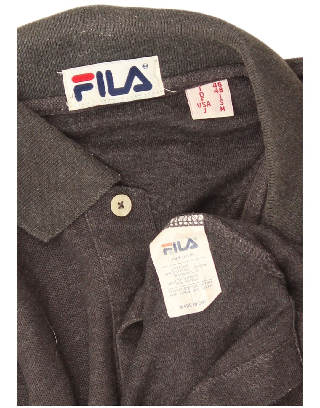 Polo masculino Fila de manga comprida pequeno algodão cinza