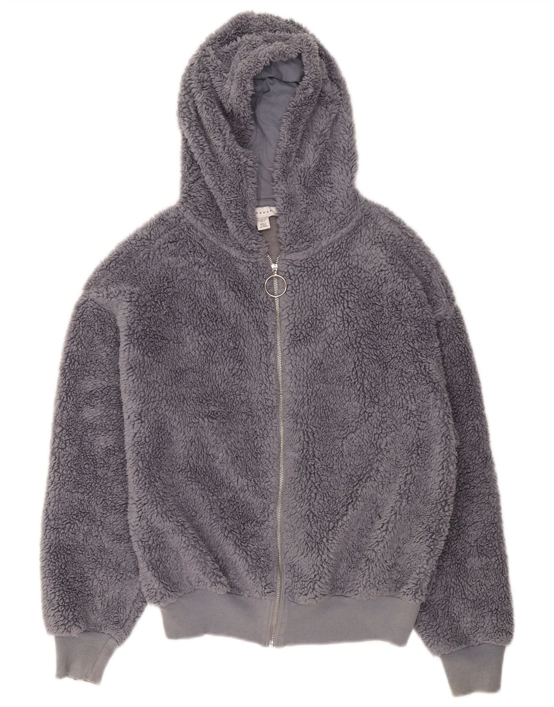 Jaqueta feminina de lã superdimensionada com capuz Topshop UK 6 XS poliéster cinza