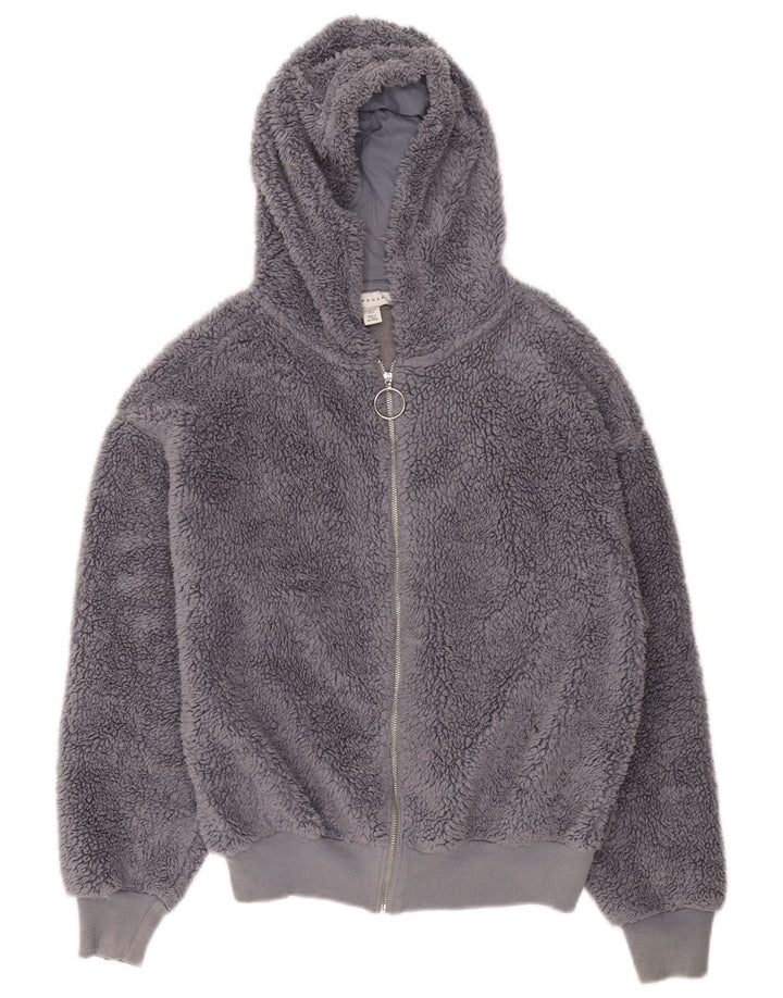 Jaqueta feminina de lã superdimensionada com capuz Topshop UK 6 XS poliéster cinza