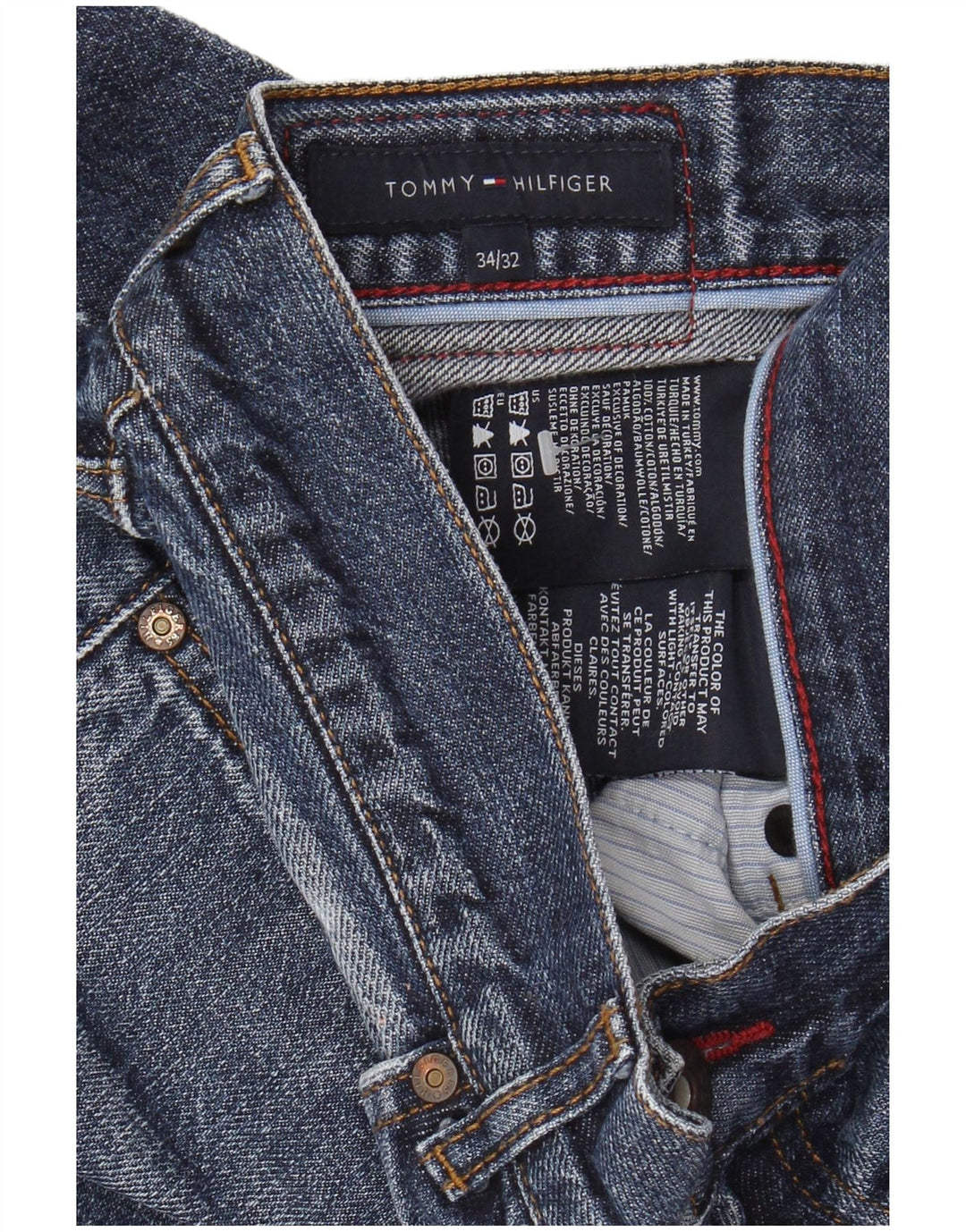 TOMMY HILFIGER Jeans reto masculino W34 L32 algodão azul