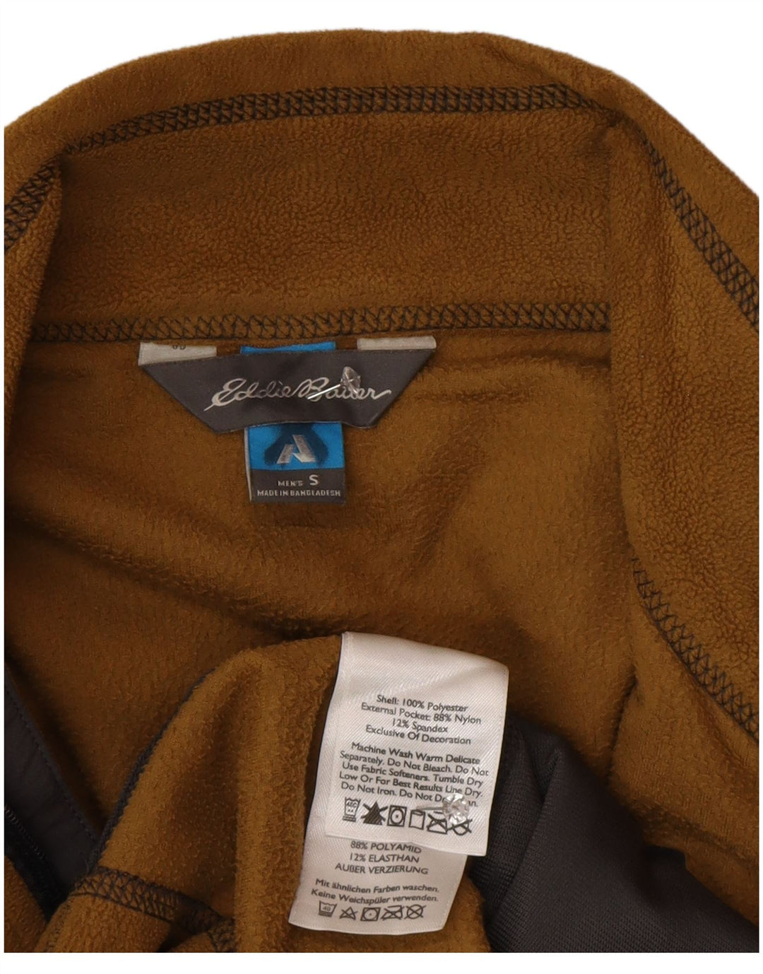 Jaqueta de lã masculina Eddie Bauer Reino Unido 36 poliéster colorblock marrom pequeno