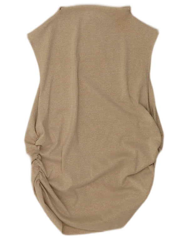 Blusa feminina sem mangas Marks & Spencer UK 18 XL bege manchada de viscose