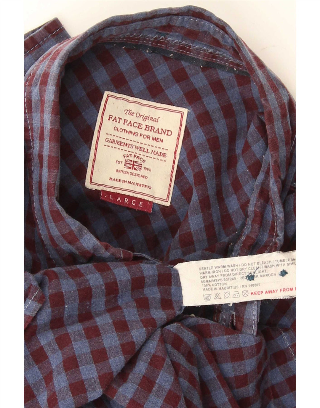 Camisa masculina de flanela Fat Face grande algodão gingham cor de vinho