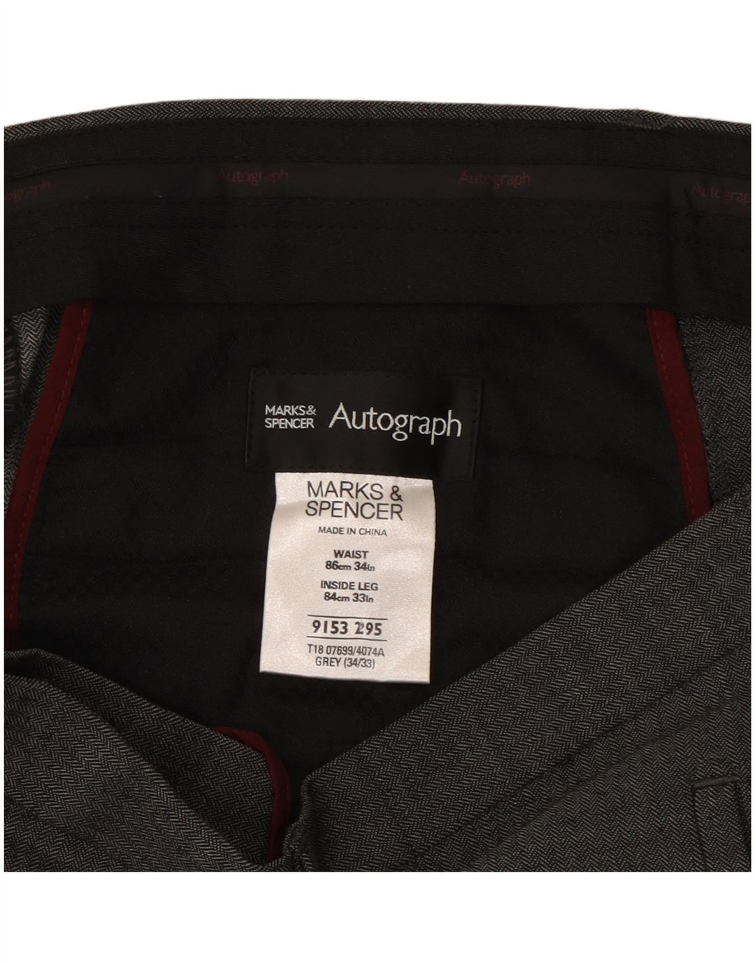 Calça masculina Marks & Spencer Autograph Straight Suit W34 L33 Lã Cinza