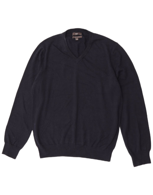 Suéter masculino Marks & Spencer com decote em V grande azul marinho