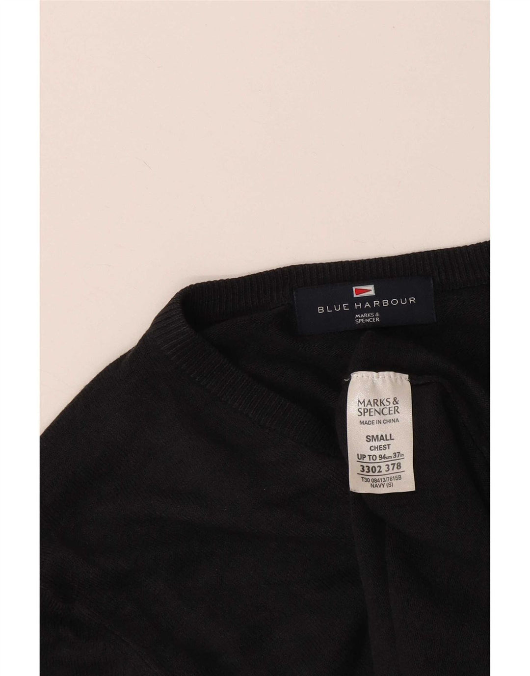 Suéter masculino Marks & Spencer Blue Harbor com decote em V, pequeno acrílico preto