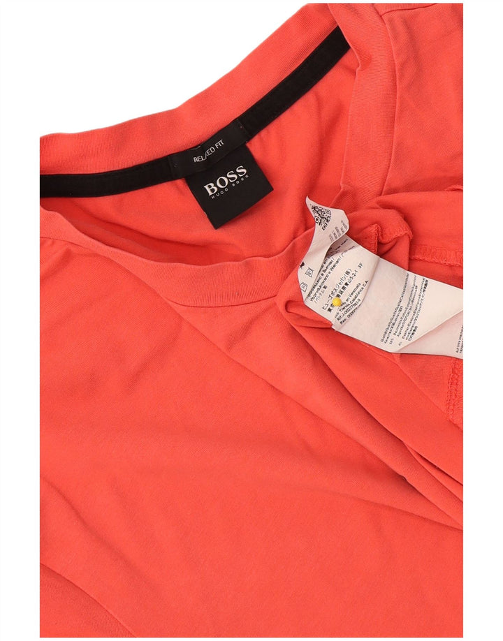 Hugo Boss Mens Camiseta Relaxada Fit Top Médio Algodão Laranja