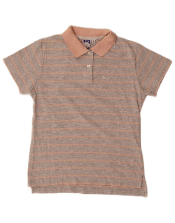 Camisa polo feminina Lotto UK 14 grande algodão listrado cinza