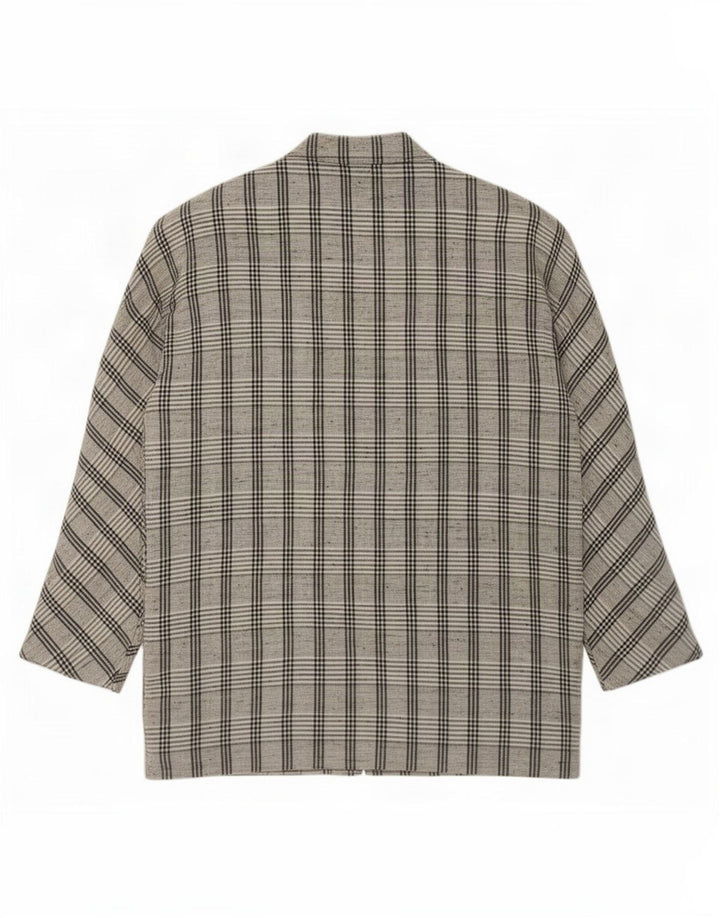 Jaqueta blazer vintage feminina com 1 botão e tamanho grande Reino Unido 14 xadrez cinza médio