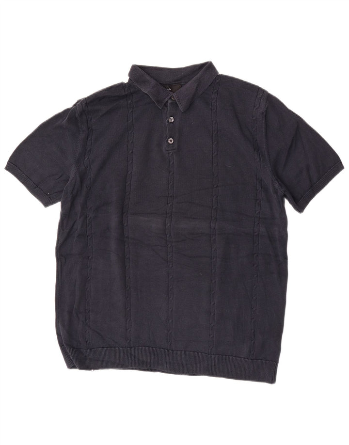 Suéter masculino Marks & Spencer Autograph com gola polo azul marinho médio
