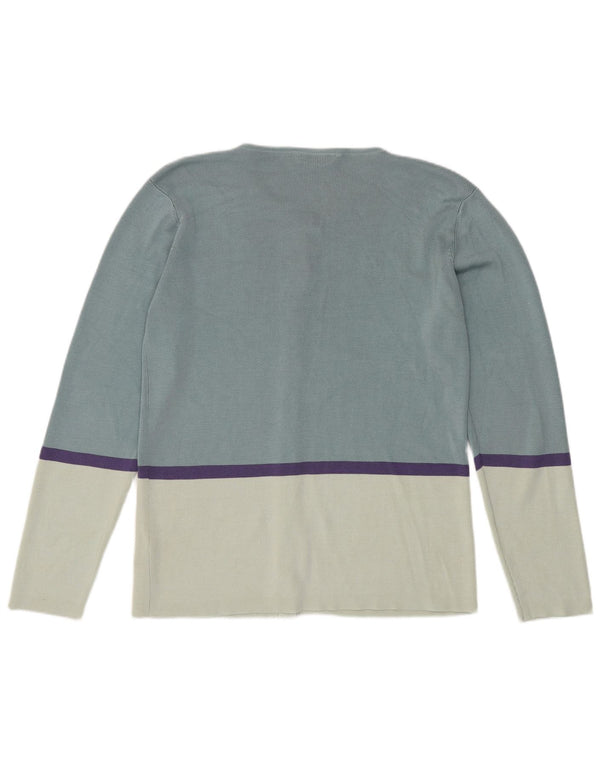 Suéter cardigã feminino Marks & Spencer UK 16 grande seda colorblock azul