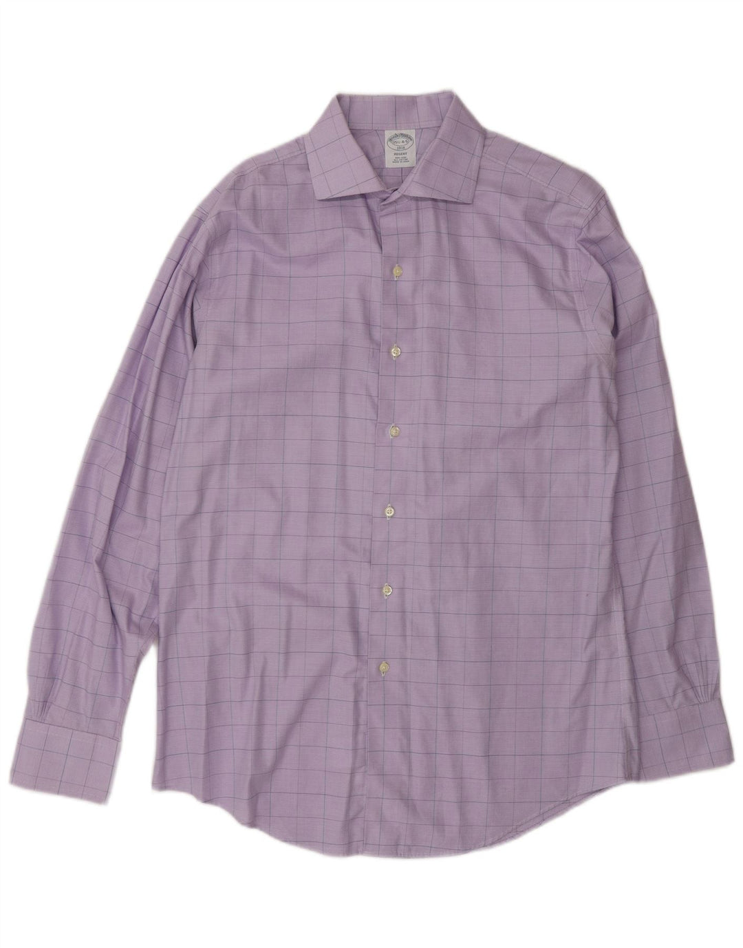 Camisa masculina Brooks Brothers tamanho 15 1/2 algodão xadrez roxo médio
