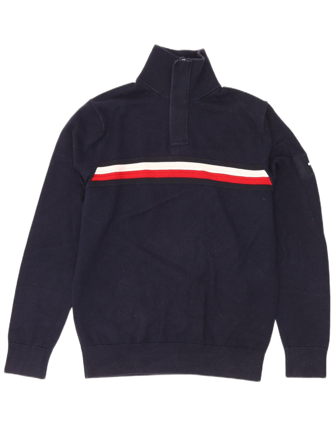 Suéter masculino Tommy Hilfiger com zíper e gola em bloco colorido azul marinho médio