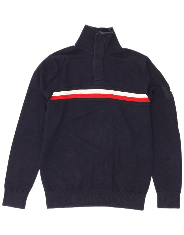 Suéter masculino Tommy Hilfiger com zíper e gola em bloco colorido azul marinho médio