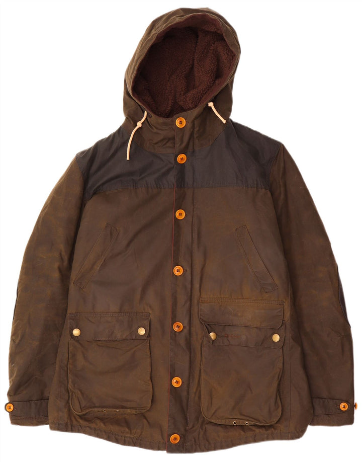 Jaqueta masculina de algodão encerado com capuz Barbour Reino Unido 40 grande marrom