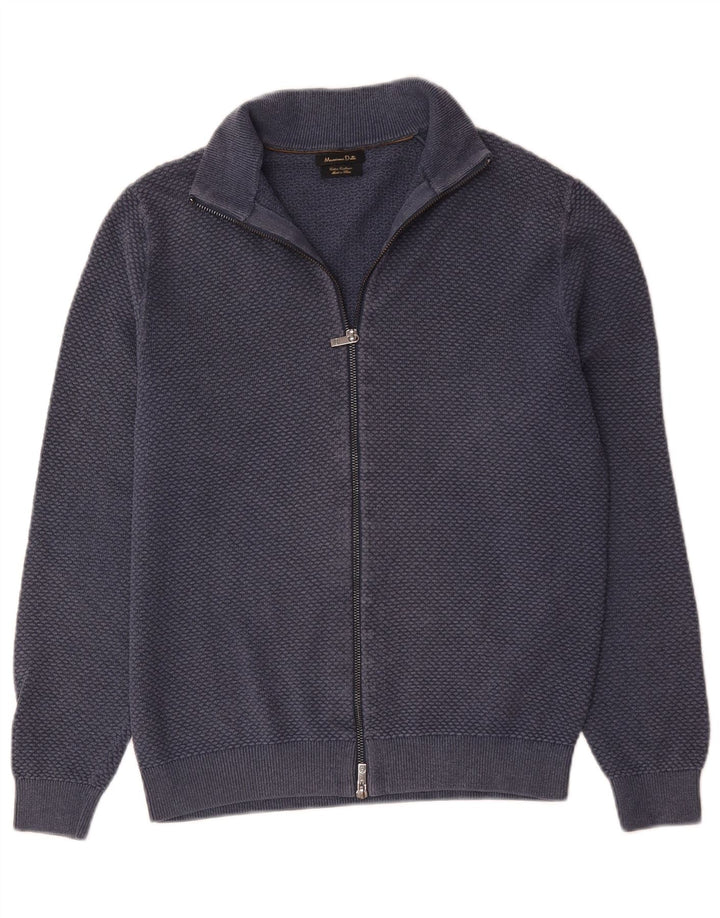 Suéter masculino Massimo Dutti com zíper completo e algodão azul marinho pequeno