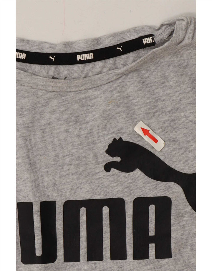 Camiseta feminina Puma Graphic UK 14 algodão manchado cinza médio
