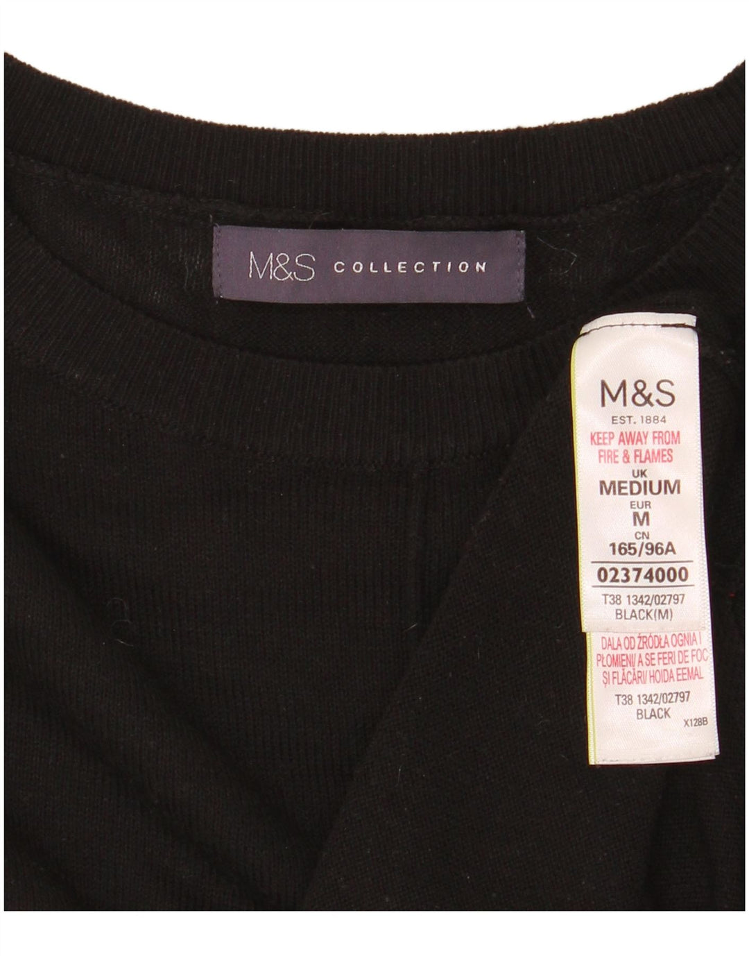 Suéter feminino Marks & Spencer com gola redonda Reino Unido 14 médio preto