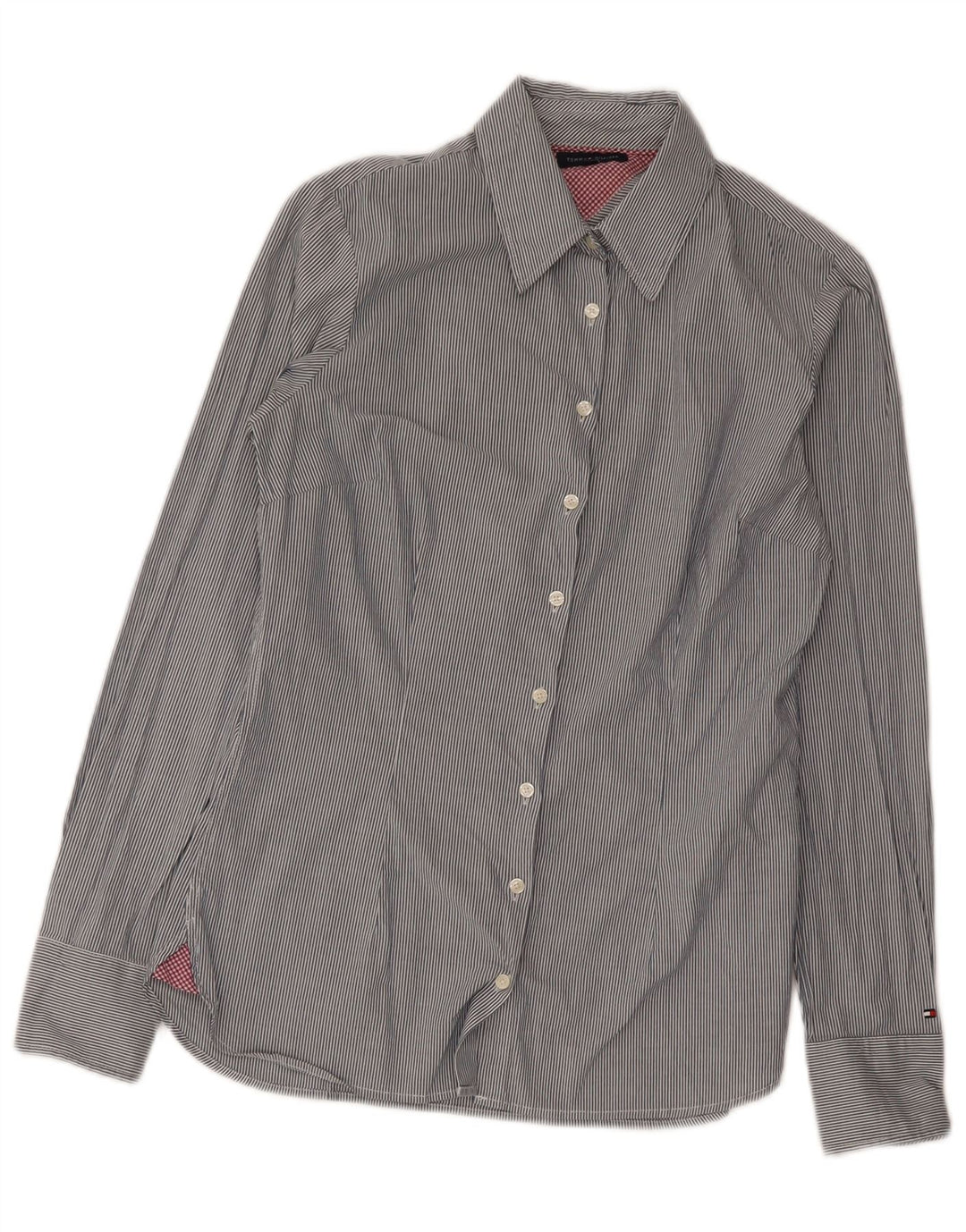Camisa feminina Tommy Hilfiger EUA 6 algodão listrado cinza médio