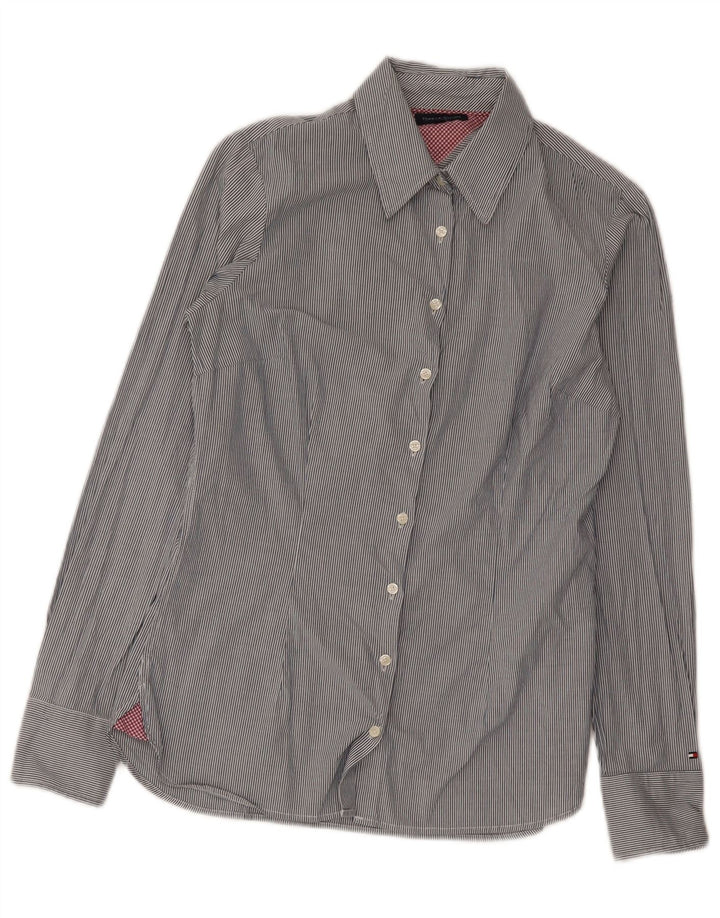 Camisa feminina Tommy Hilfiger EUA 6 algodão listrado cinza médio