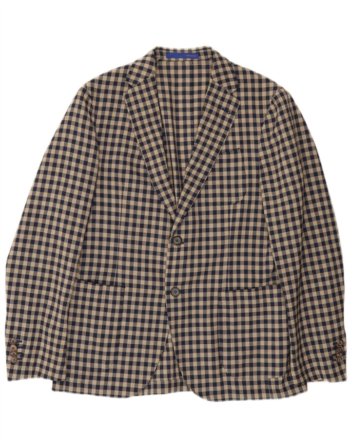 Jaqueta Blazer Masculina Angelico com 2 Botões IT 50 Lã Gingham Bege Grande