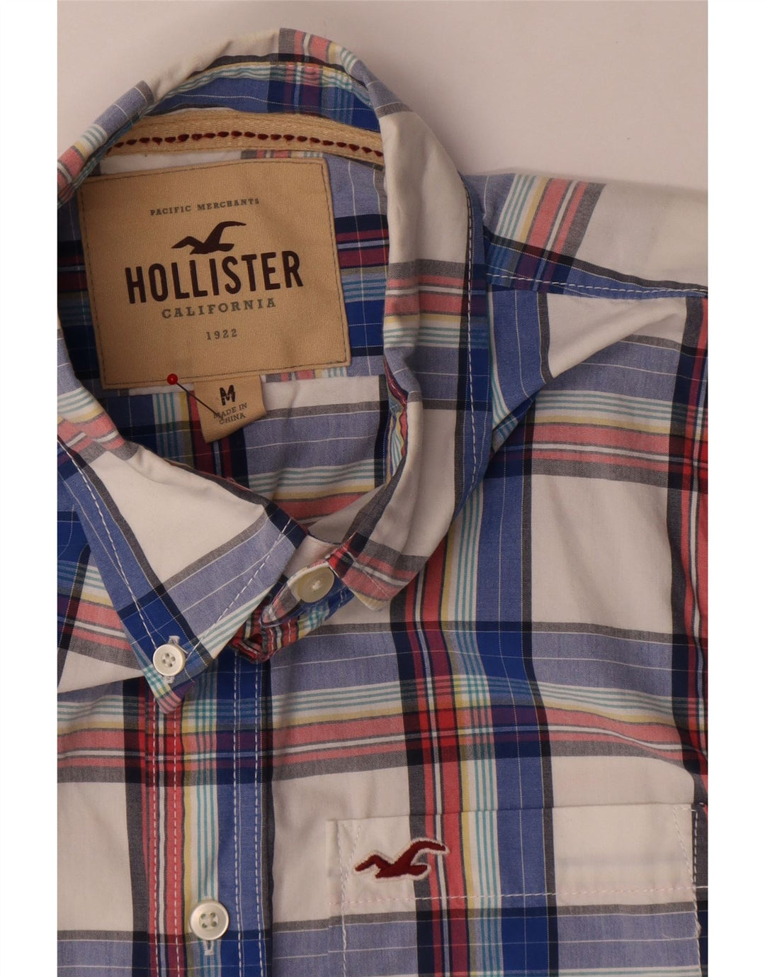 Camisa masculina Hollister de algodão xadrez azul médio