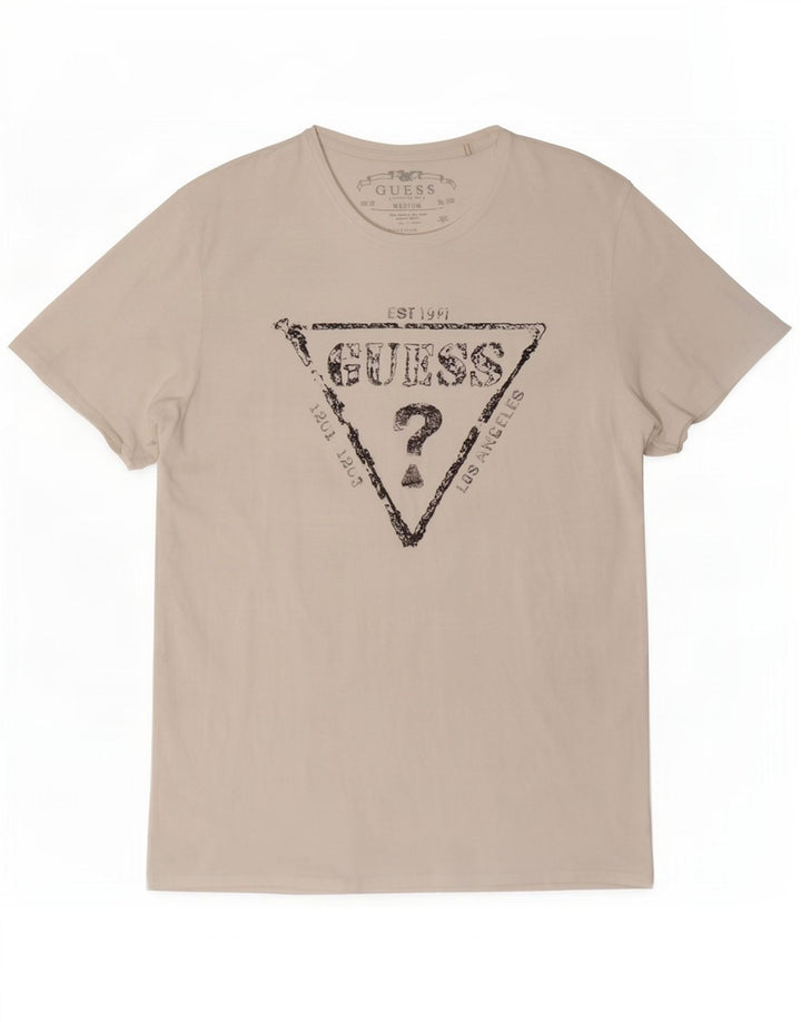 Guess Camiseta masculina gráfica Top médio branco