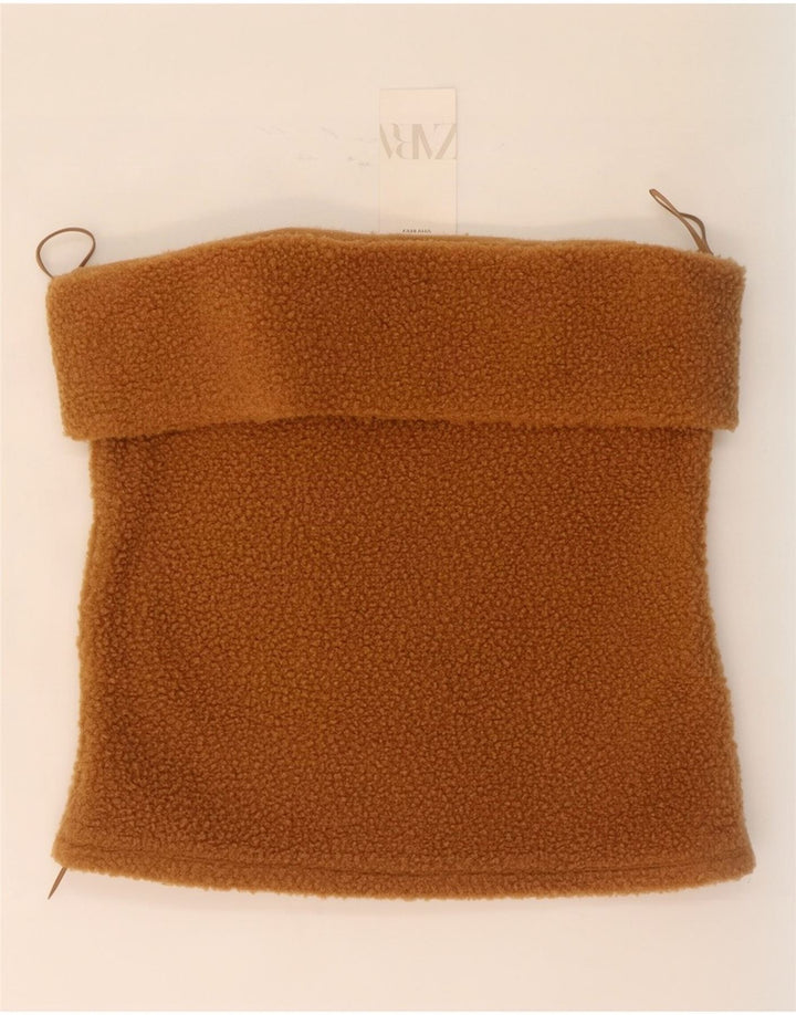 Zara Top feminino de lã sem alças UK 18 XL marrom poliéster