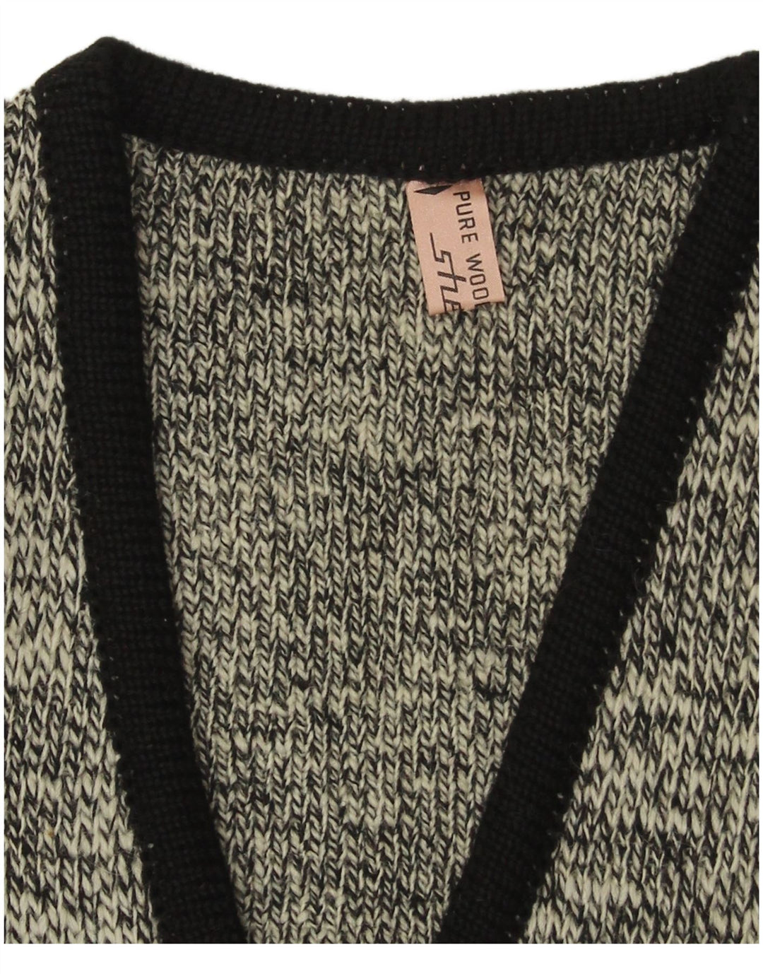 Suéter masculino Shetland com decote em V pequeno azul marinho manchado de lã nova