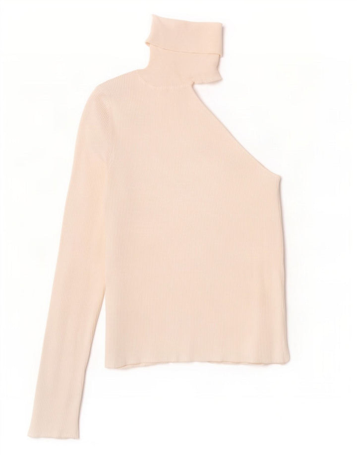 Zara Top feminino de manga comprida com um ombro UK 12 viscose branca média
