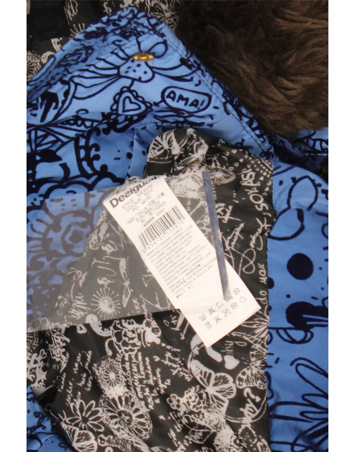 Casaco acolchoado com capuz feminino Desigual EU 40 poliéster floral azul médio