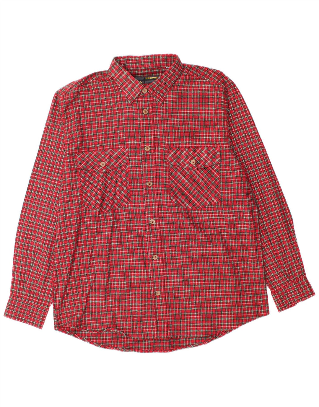 Camisa masculina de flanela Crown tamanho 43 grande algodão xadrez vermelho