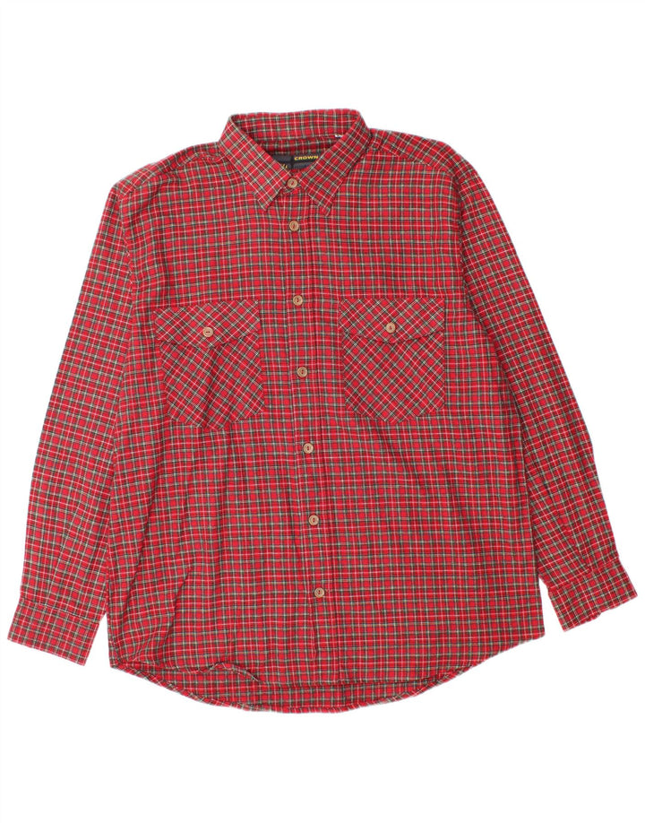 Camisa masculina de flanela Crown tamanho 43 grande algodão xadrez vermelho