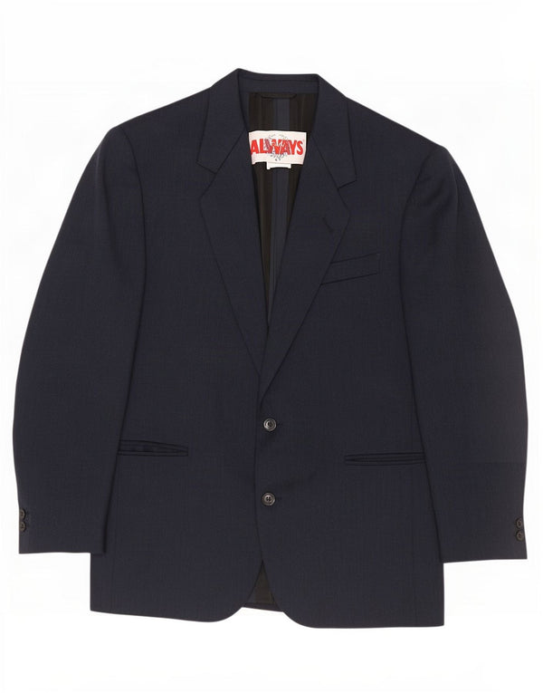 Jaqueta blazer masculina vintage com 2 botões IT 48 lã virgem azul marinho médio