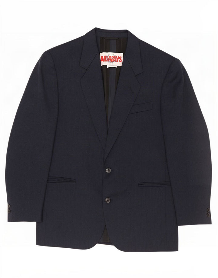 Jaqueta blazer masculina vintage com 2 botões IT 48 lã virgem azul marinho médio