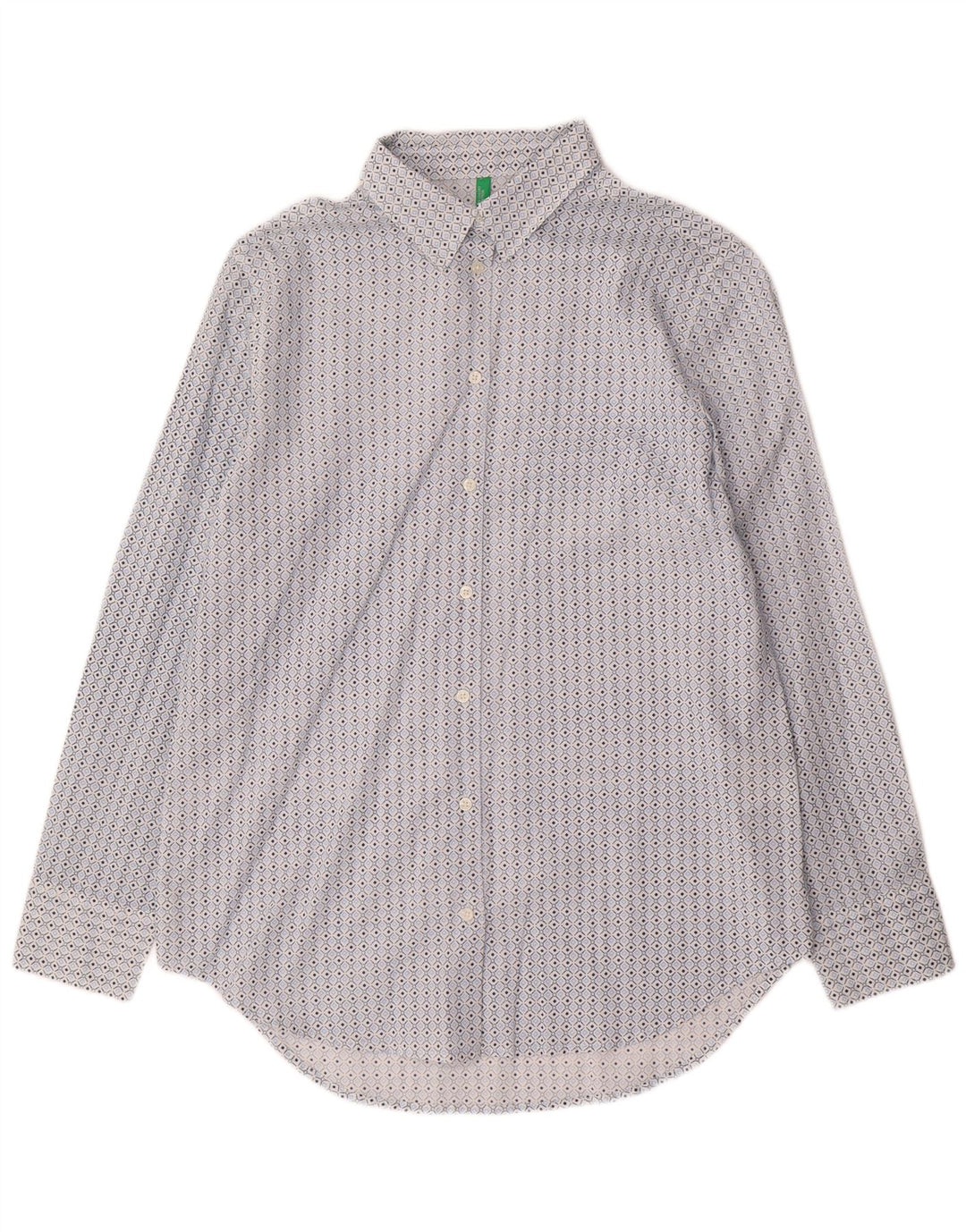 Camisa feminina Benetton pequena azul algodão geométrico