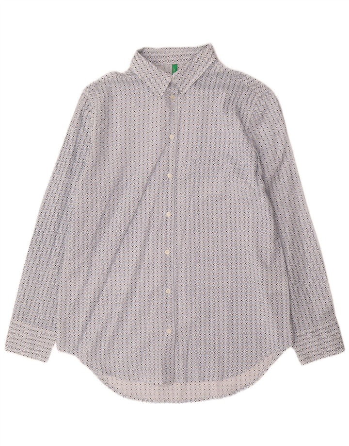 Camisa feminina Benetton pequena azul algodão geométrico