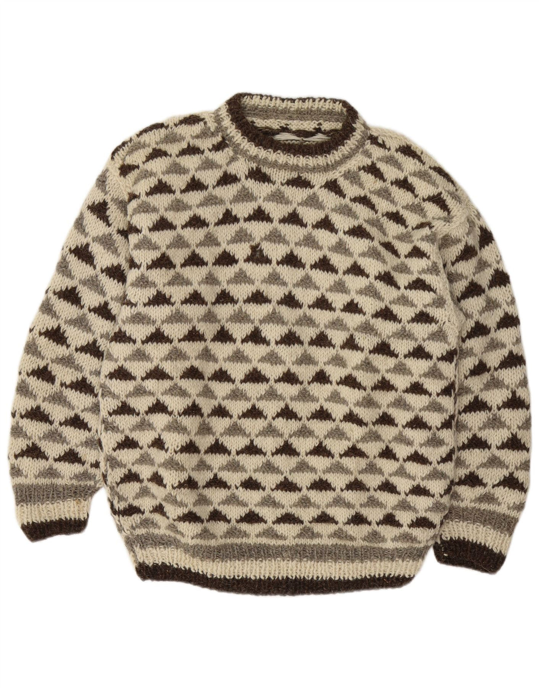 Suéter vintage masculino com gola redonda, médio, branco, geométrico