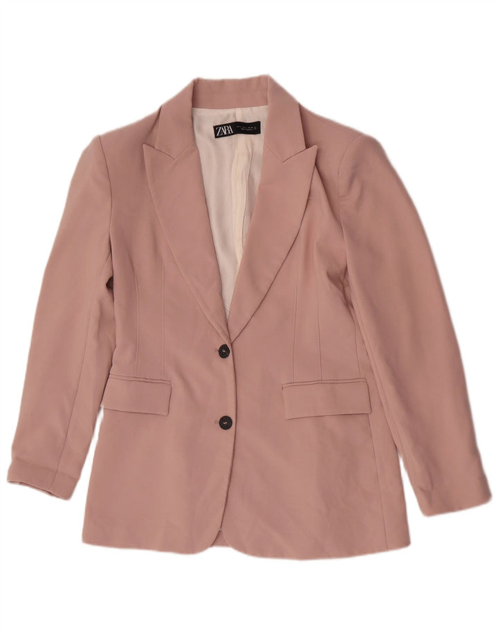 Terno feminino Zara com 2 botões e 2 peças Reino Unido 16 grande W32 L31 rosa poliéster