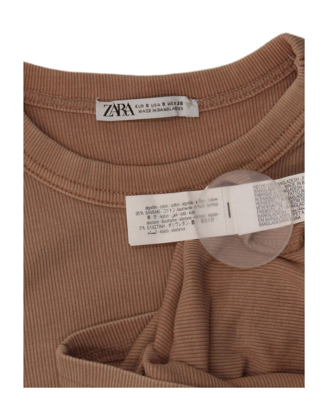 Top feminino Zara manga comprida UK 8 pequeno algodão bege