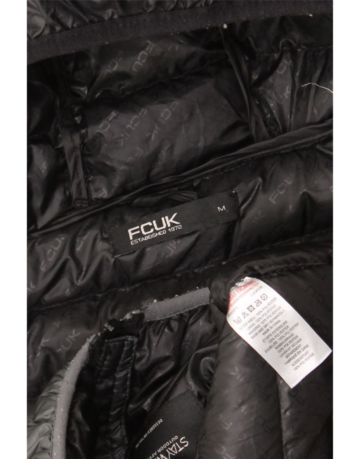 Jaqueta masculina acolchoada com capuz Fcuk UK 38 poliéster colorblock preto médio