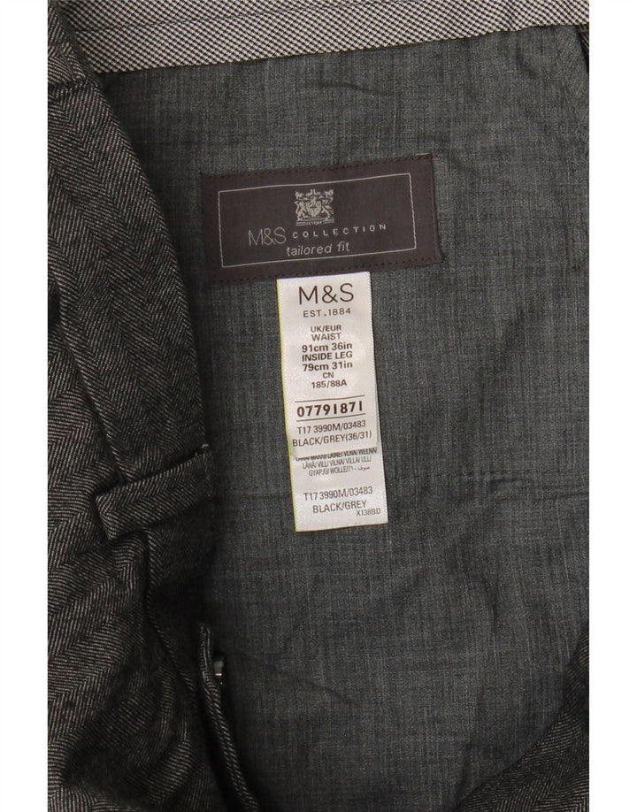 Calça masculina Marks & Spencer sob medida W36 L31 cinza espinha de peixe