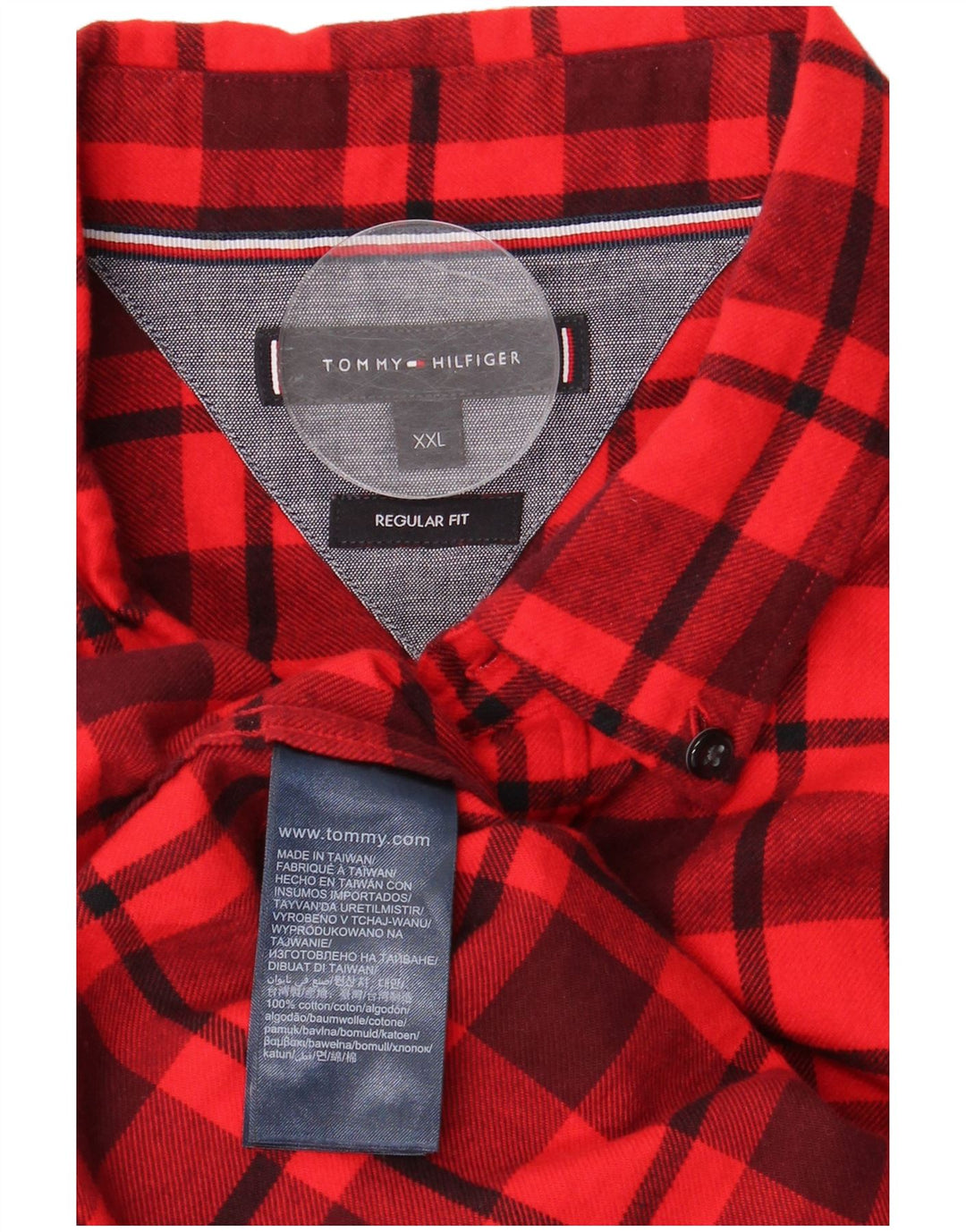 TOMMY HILFIGER Camisa masculina de flanela de ajuste regular 2XL algodão xadrez vermelho