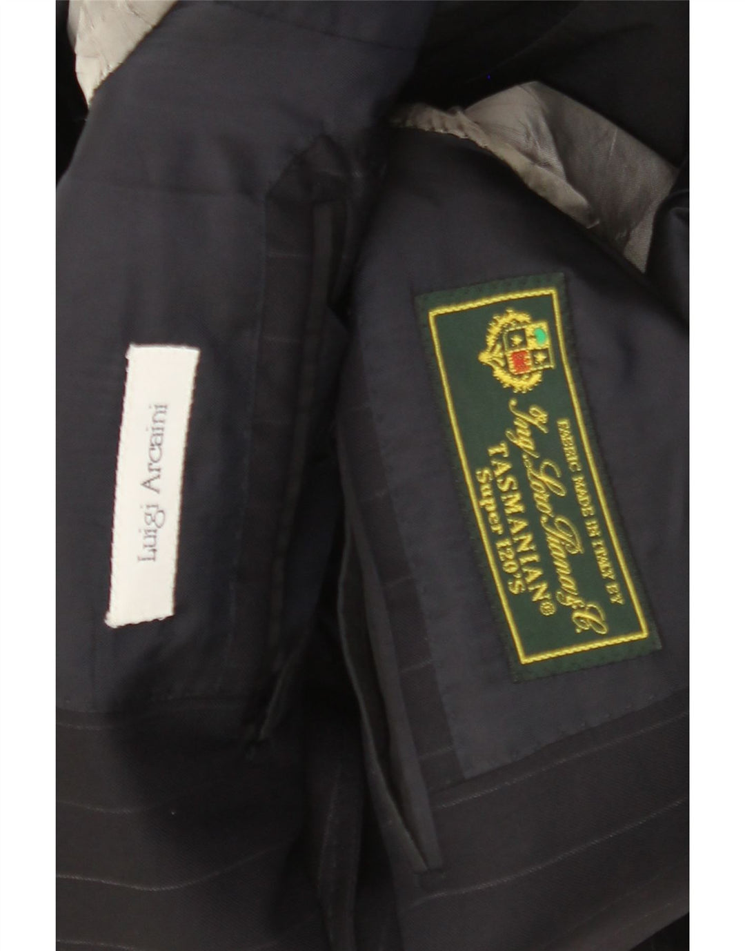 Jaqueta blazer masculina TASMANIAN com 3 botões Reino Unido 38 risca de giz azul marinho médio