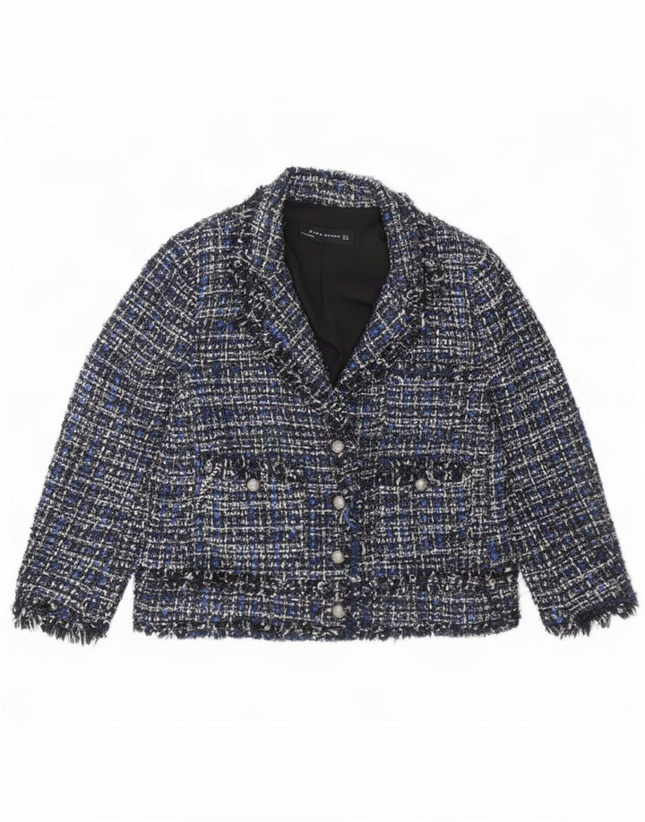 Jaqueta blazer feminina Zara com 4 botões Reino Unido 12 azul médio manchado