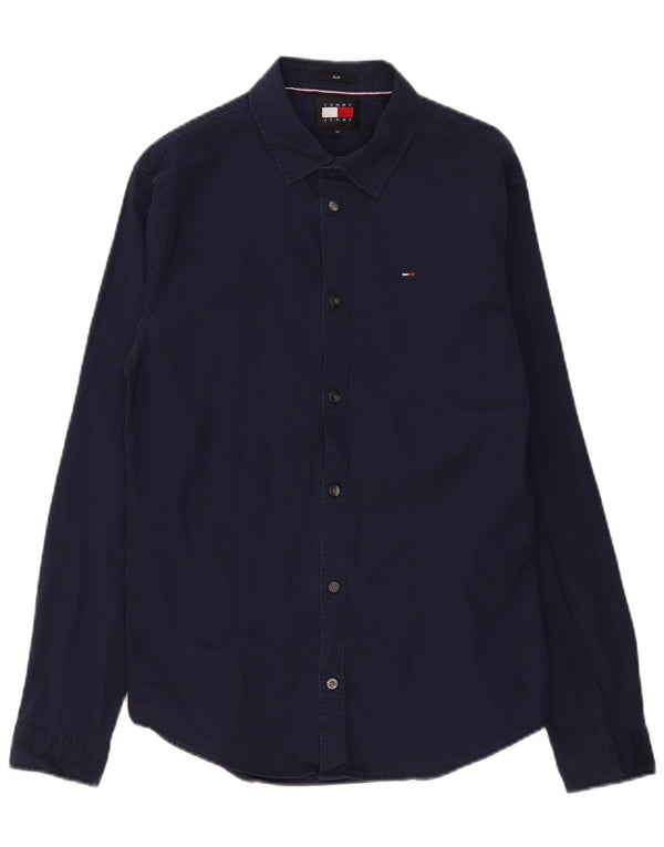 Camisa masculina Tommy Hilfiger Slim Fit médio algodão azul marinho