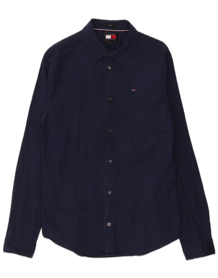 Camisa masculina Tommy Hilfiger Slim Fit médio algodão azul marinho